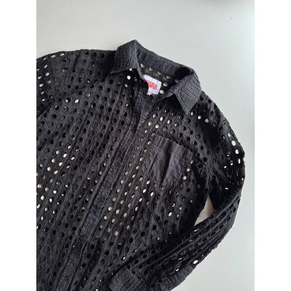 SOLID & STRIPED Black Cotton Eyelet Oxford Tunic Button Up Cover-Up, Size S - Picture 6 of 14